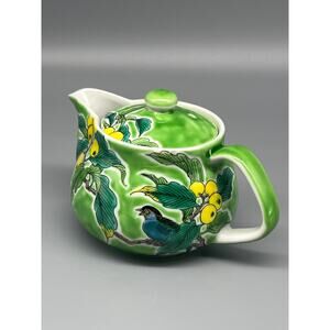 Kyusu KUTANI YAKI WARE Teapot Hand paint Yoshidaya Flower Bird Japanese ~READ~